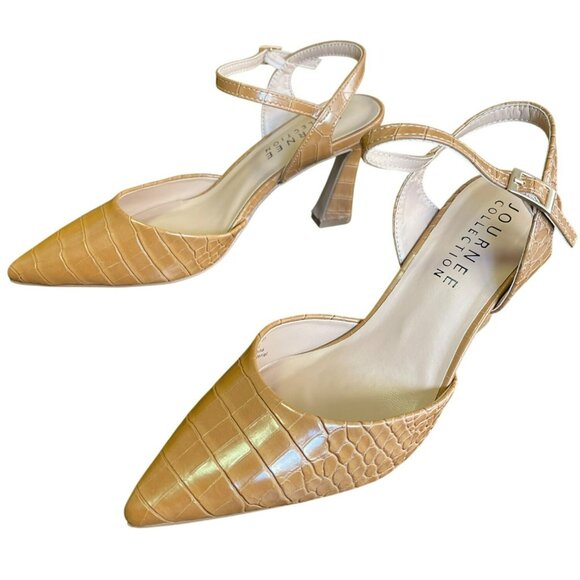 Journee Nixey Tan Croc-Embossed Pointed Toe Heels Size 7.5 NEW - Picture 3 of 6